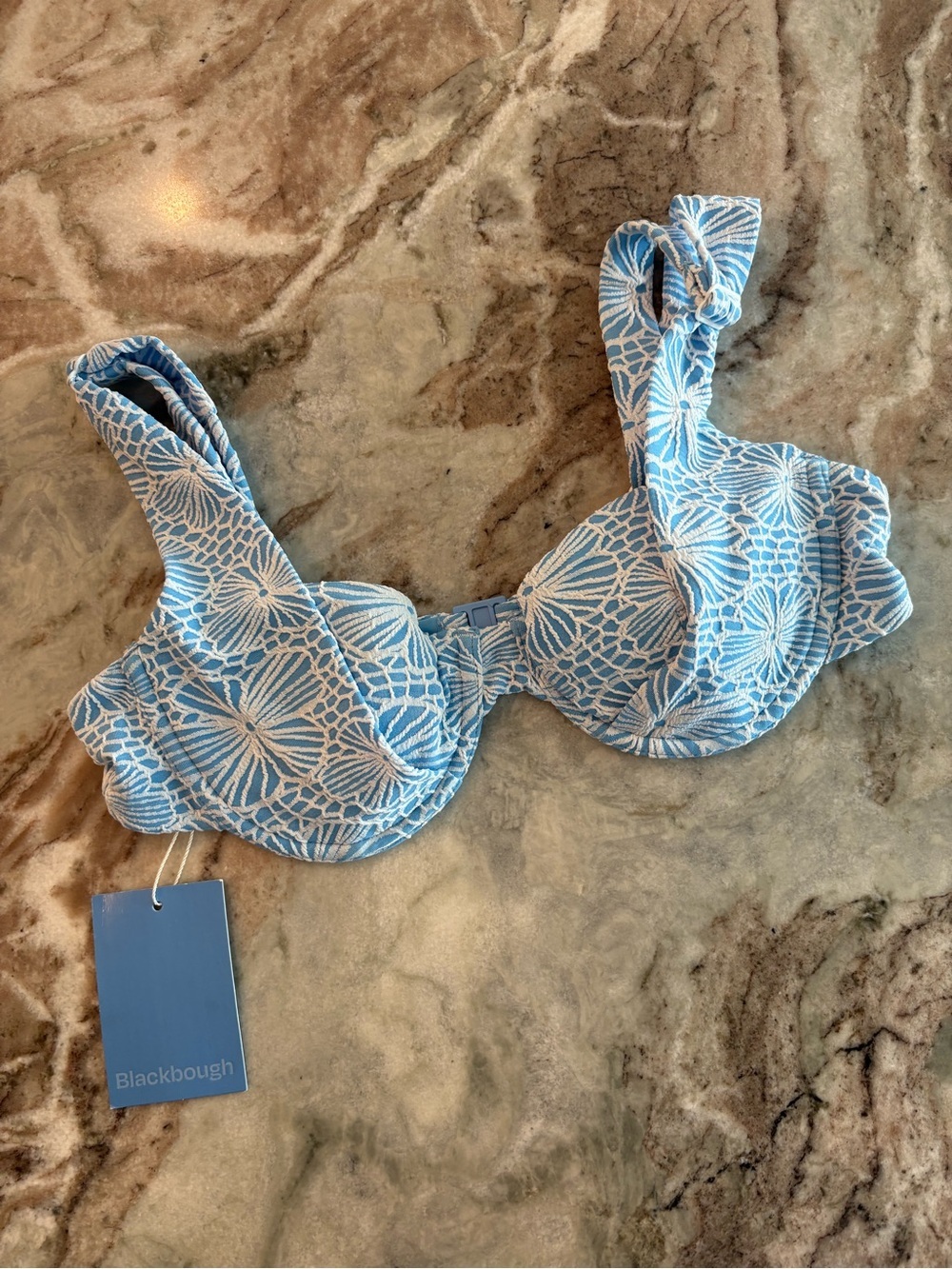 Blackdough Tiana Underwire Bikini Top Medium Swimsuit Blue Jacquard Thick Straps
